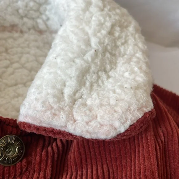 Sneak peek jacket rust corduroy Sherpa style lined coat size medium side pocket - Picture 14 of 14